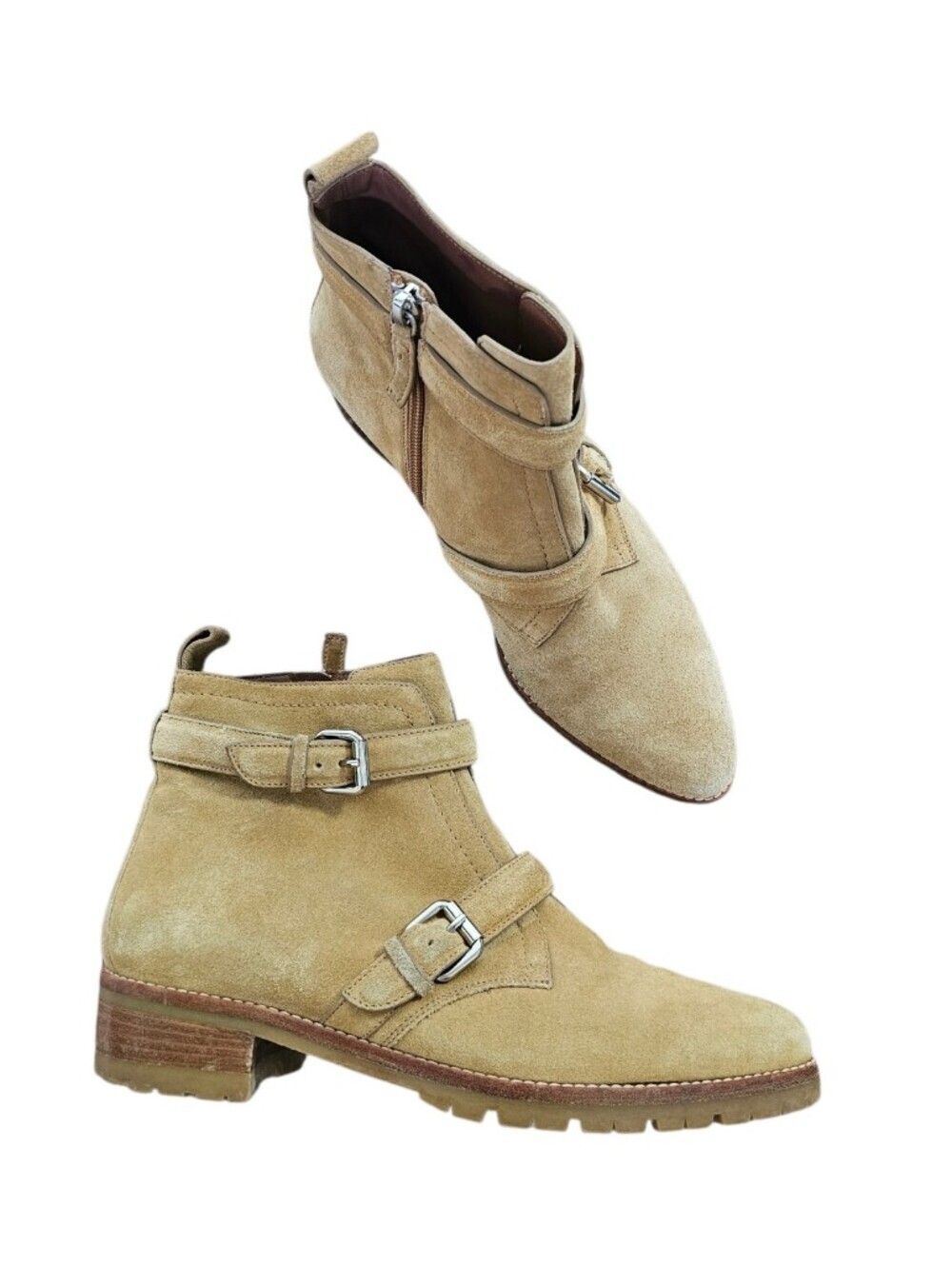 Tabitha Simmons Tan Suede Chukka Boots with Buckle Straps Size 37.5